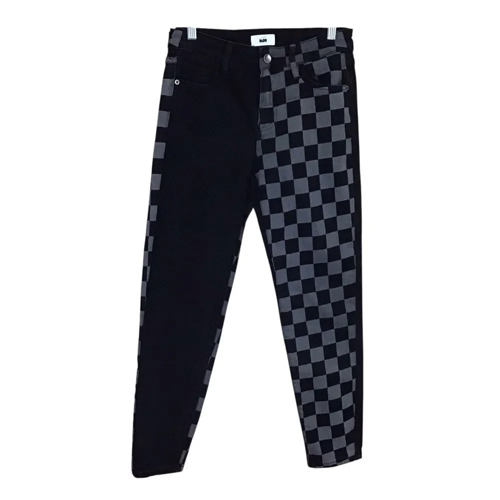 I&M Signature Jeans USA 5 Juniors Split Black‎ Gray Checkered Pants Y2K Skater